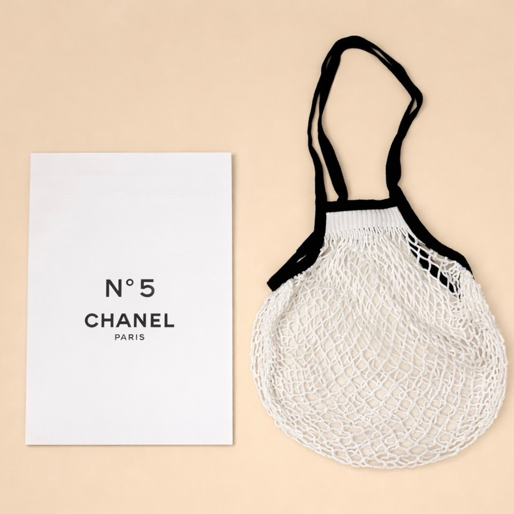NEW CHANEL FACTORY 5 White Crochet Mesh Net Tote Bag No5 100 Anniversary Capdule